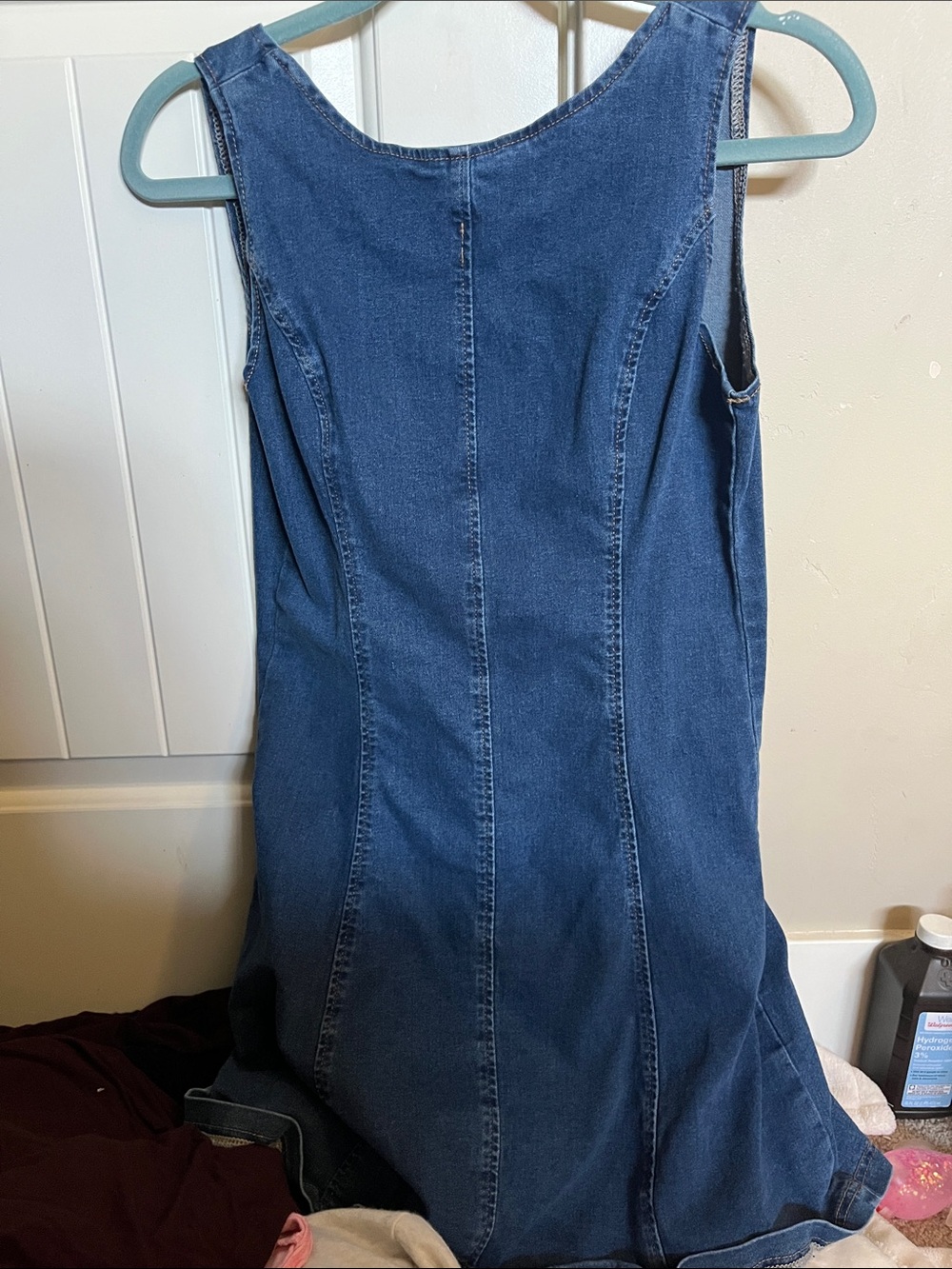 Backless Denim Tank Dress - Blue